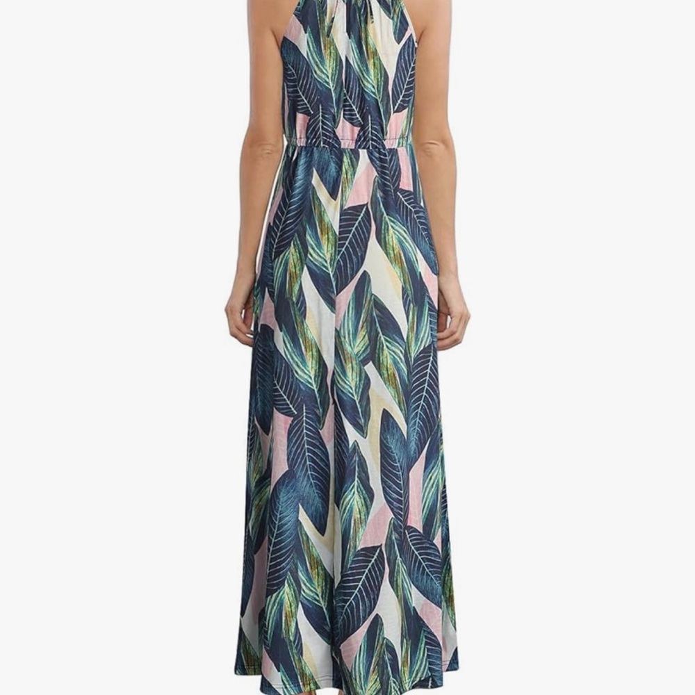 Tropical Leaf Print Maxi Dress